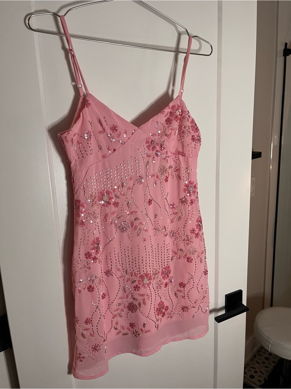 Pink Beaded Floral Slip Dress